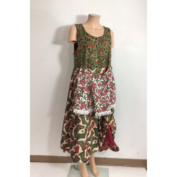 Handmade Christmas Dress Maxi Length Attached Apron Mrs. Claus Large - Picture 1 of 9